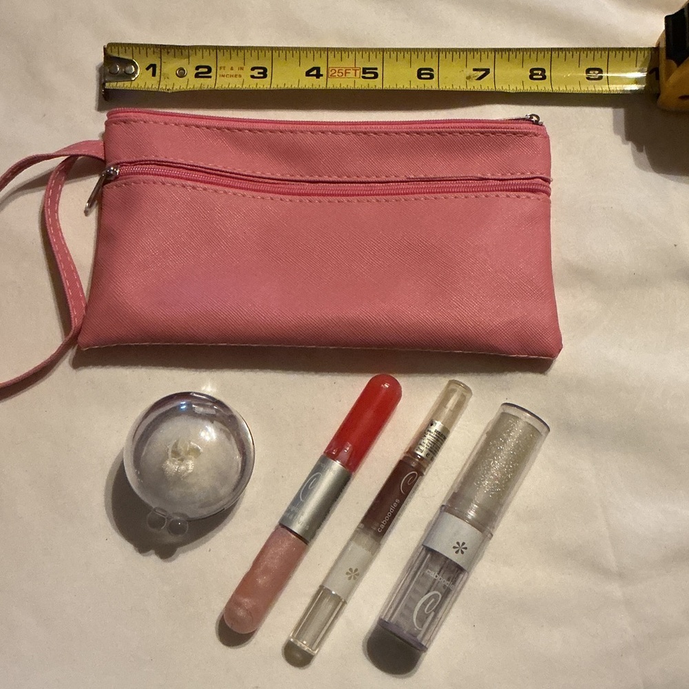 NWT Pink Makeup Pouch with Caboodles sealed Lip Glosses and Accessories